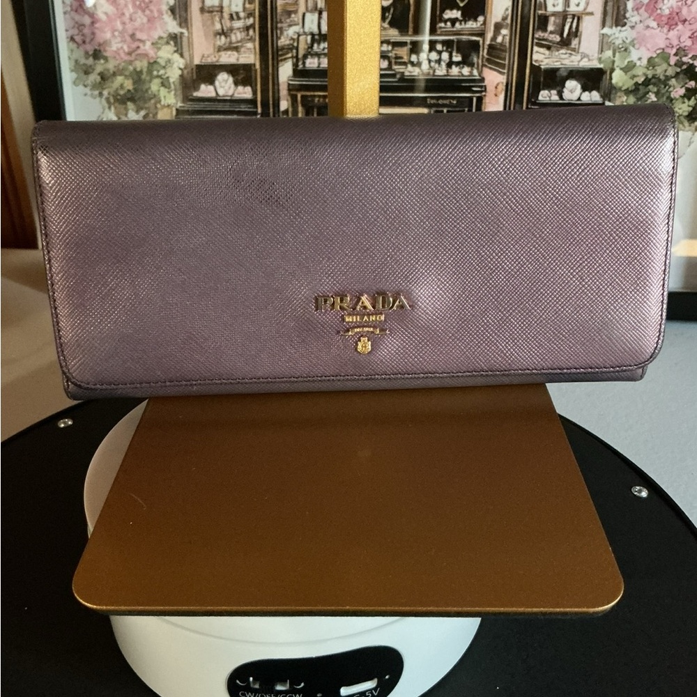 Prada Milano Saffiano Continental Wallet – Metallic Purple